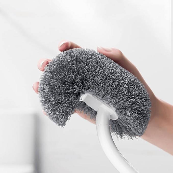 Modern Curved Toilet Brush with Wall Mount, White Handle with Gray Bristles, Long-Handled Design for Deep Cleaning, No-Stain Bathroom Cleaning Cleaning Brush，Soft Fur Toilet Brush，Plastic Material