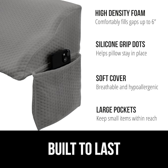 Gorilla Grip Bed Sheet Straps and Headboard Gap Pillow, Sheet Fasteners 4 Pack Black, Easy Install Sheet Suspenders, Headboard Gap Pillow Size King Gray, Dense Foam Wedge, 2 Item Bundle