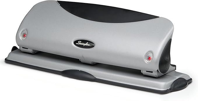 Swingline 3 Hole Punch, Desktop Hole Puncher, EasyView, 12 Sheet Punch Capacity, Silver/Black (74063)