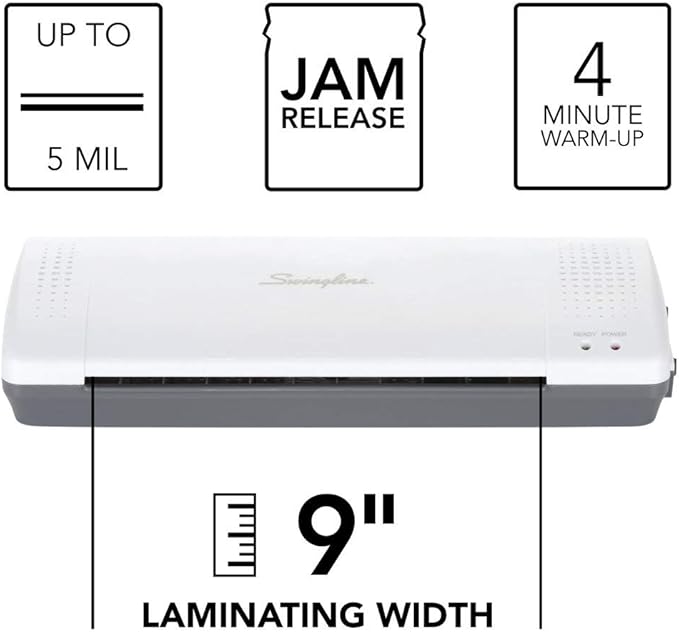 Swingline GBC Thermal Laminator Machine, Inspire, 9 Inch, Quick Warm-Up, 3 or 5 Mil, with 5 Standard Laminating Pouches for Home, Office and Classroom, Black (1701857)