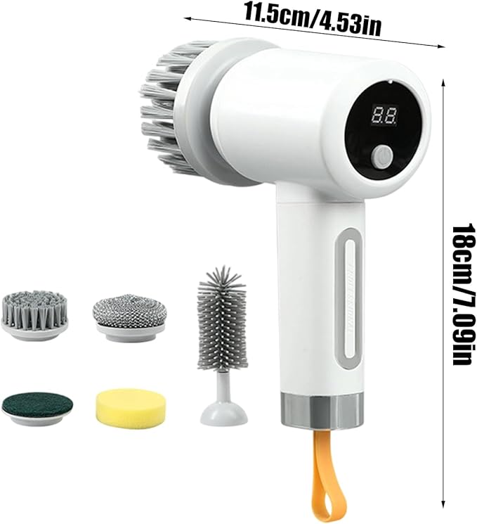 Shower Scrubber,3-Level Electric Adjustable Household Tool with 5 Brush Heads | Bathroom Cleaning Brush - for Bathtub Tile Grout Floor Toilet Kitchen Wall Home Household Apartment Car Baseboard Washin