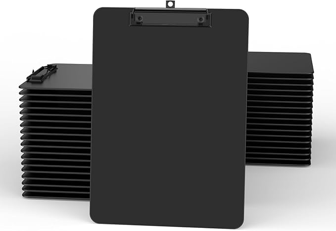 Plastic Clipboard Set of 36, 12.5 x 9'' Letter Size for Classroom, Students, Teacher, Nurse, A4 Black 8.5 x 11'' Clip Board with Low Profile Black Clip, Office & School Supplies