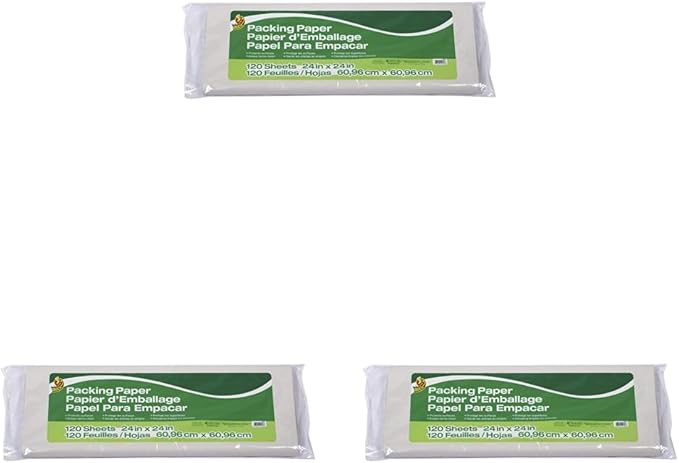 Duck Brand Packing Paper, 24 Inch x 24 Inch Sheets, White (1139951), 120 Count (Pack of 3)