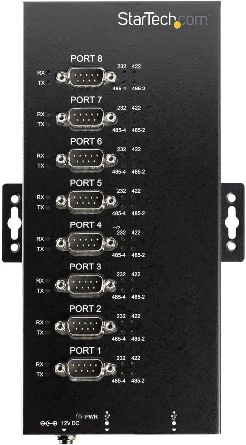 StarTech.com 8 Port Serial Hub USB to RS232/RS485/RS422 Adapter - Industrial USB 2.0 to DB9 Serial Converter Hub - IP30 Rated - Din Rail Mountable Metal Serial Hub - 15kV ESD Protection, TAA