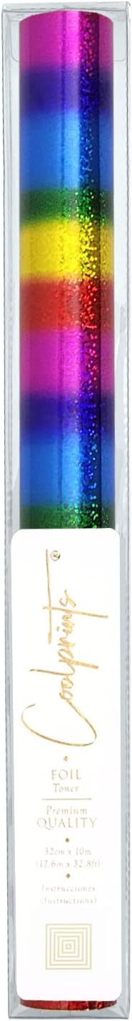 Foil for Laminator and Laser Printer, Foil for Toner, Special Colors, Roll of 12.6 Inches x 32.8 Feet (Rainbow Glitter)