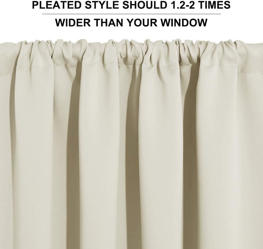 RYB HOME Short Curtains for Bedroom - Room Darkening Curtains Thermal Insulated Sunlight Block for Kitchen Cabinet Basement Bathroom Window Covering, W 52 x L 36, Beige, 2 Panels