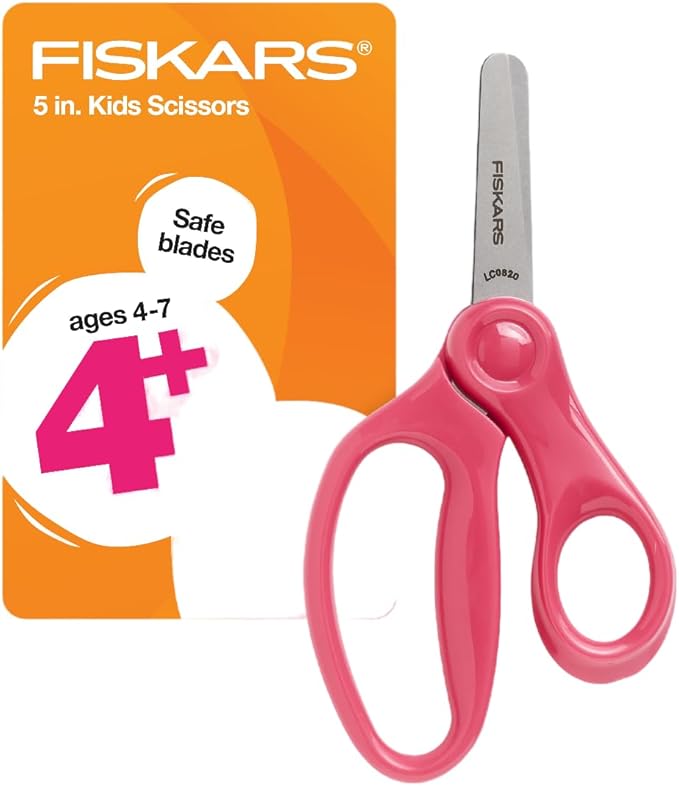 Fiskars Blunt-Tip Scissors for Kids, School or Crafting, 5", Premium Pink, 1-Pack