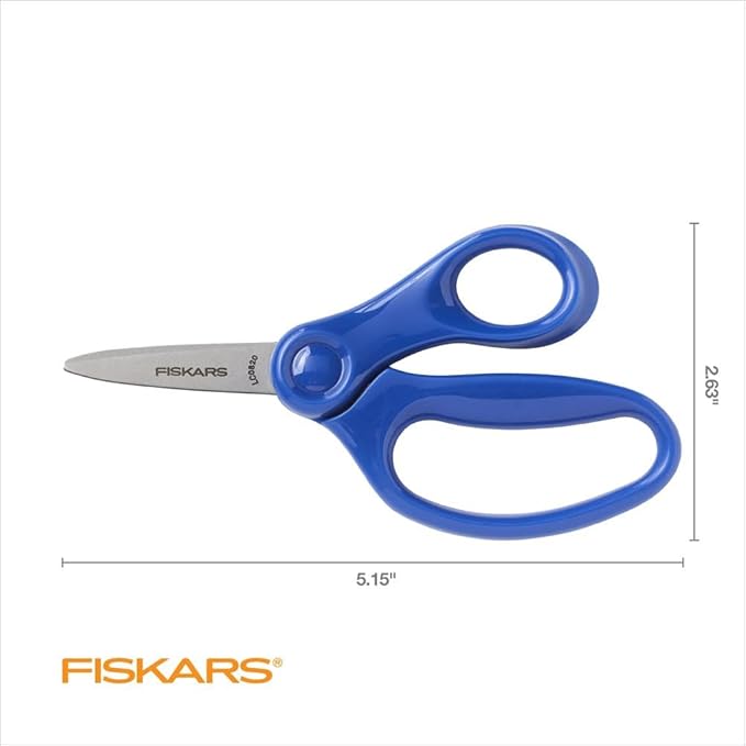 Fiskars 5" Pointed-Tip Scissors for Kids Ages 4-7 - Scissors for School or Crafting - Back to School Supplies - Blue