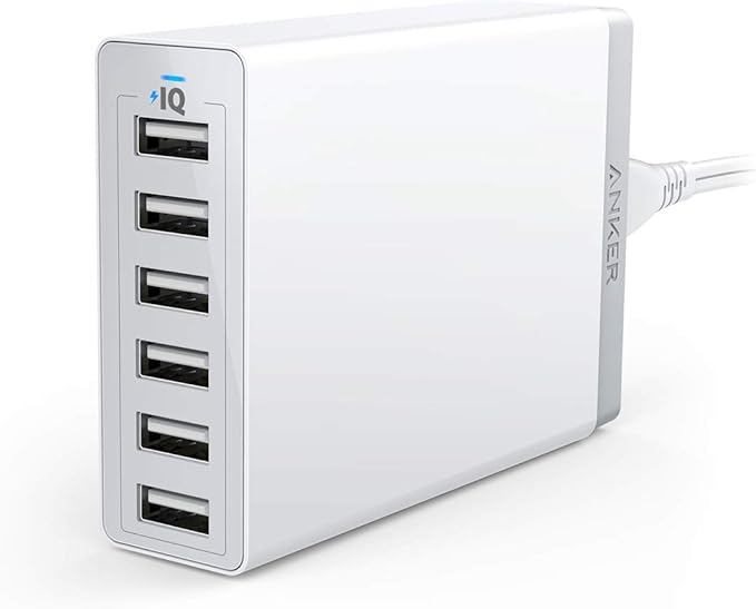 Anker Desktop Charger, 60W 6 Port USB Multiple Charging Hub, PowerPort 6 Multiple USB Charger, Campatible with iPhone, iPad, MacBook, Galaxy, LG, HTC, and More