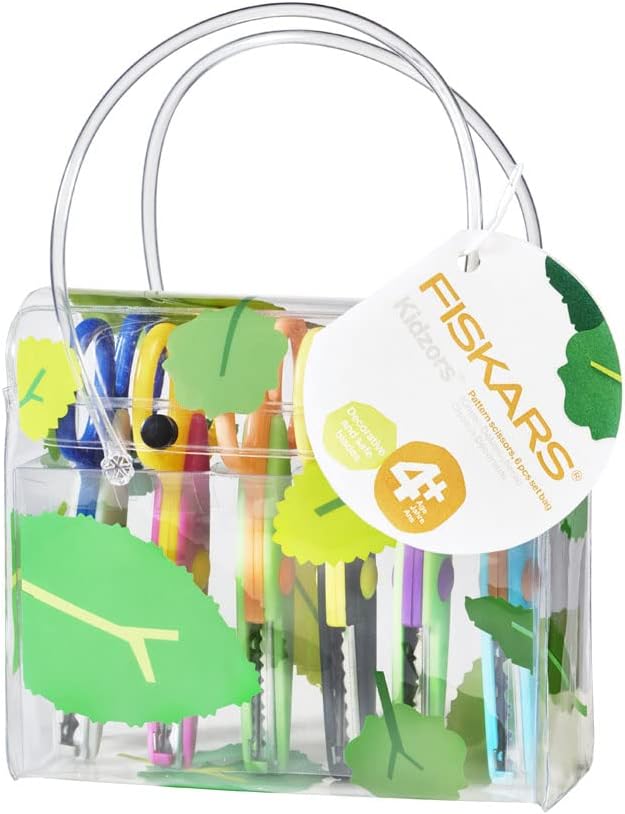 Fiskars Children's Decor Scissors, 6 Pieces, Incl. Storage Bag, Length: 13 cm, for Right- and Left-Handed Users, from 4 Years, Stainless Steel Blade/Plastic Handles, Multi-Coloured, Kidzors, 1003730