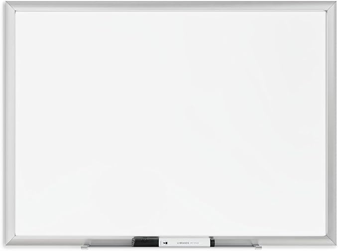 U Brands Magnetic Dry Erase Board White Board, 24" x 18", Silver Aluminum Frame, Includes Marker