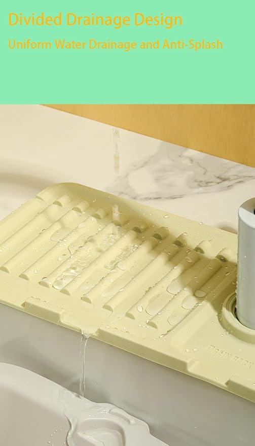 Sink Faucet Absorbing Mat,Kitchen Sink Splash Guard Longer Silicone Sink Faucet Mat,Silicone Sink Faucet Mat for Dish Soap Sponge Holder for Bathroom (Grey,17.5x5.5 Inch)