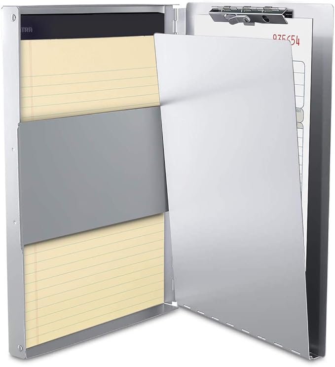 Sunnyclip Aluminum Clipboard with Storage (Legal Size) Form Holder Portfolio Aluminum Metal Binder Heavy Duty with Clip Inside Posse Box, for Office Business Medical Professionals Stationer