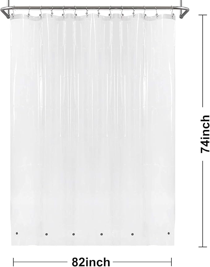 Barossa Design Clear Shower Curtain Liner 82 Width by 74 Height with Free Hooks - 6 Bottom Magnets, Waterproof PEVA, 12 Metal Grommets Curtain PEVA, 82x74