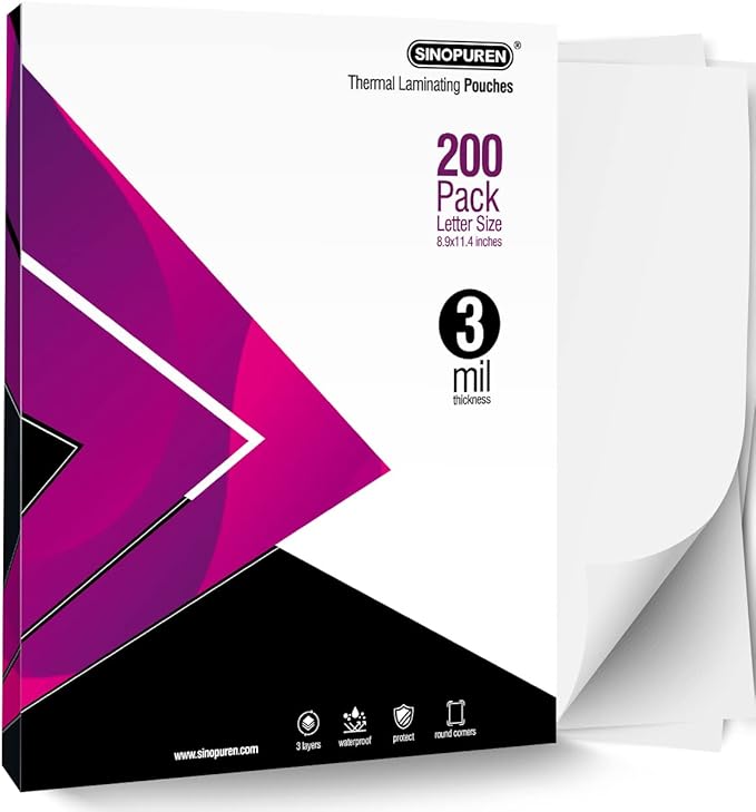 Thermal Laminating Pouches, 3mil Laminating Sheets, 8.9x11.4 Inches, Letter Size, HeatSeal, Clear (200pack)