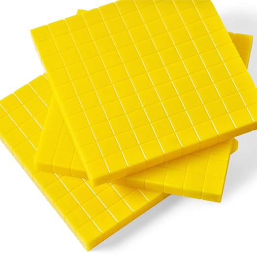 hand2mind Yellow Plastic Base Ten Blocks Flats Set, Place Value Blocks, Counting Cubes for Kids Math, Base Ten Blocks Classroom Set, Math Blocks Kindergarten, Base 10 Math Manipulatives (Set of 10)