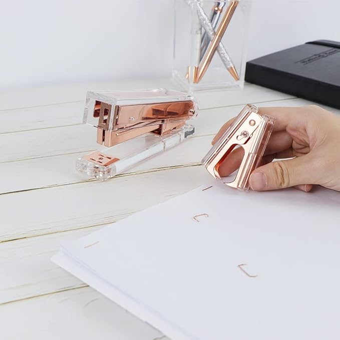 NatSumeBasics Clear Acrylic Staple Remover 2pcs Rose Gold Cute Staple Stapler Removers Staples Puller Tool for Home Office School Desk Accessories (2 Rose Gold)