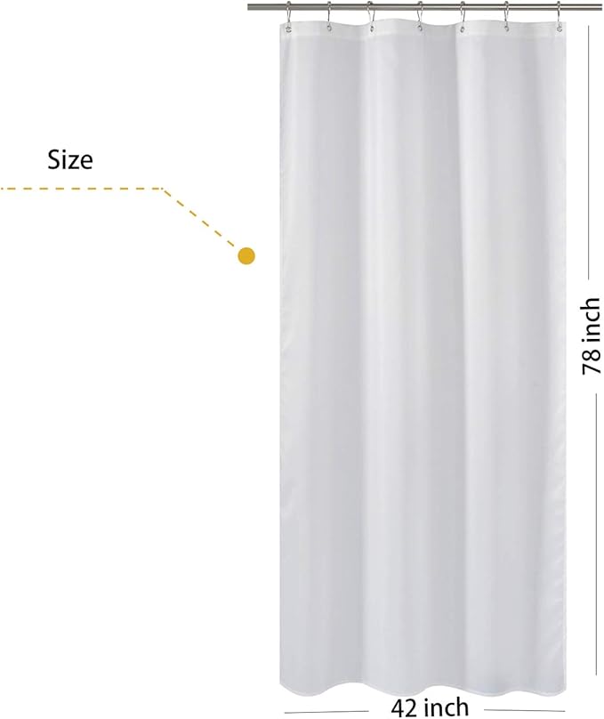 N&Y HOME Fabric Shower Curtain Liner Long Stall Size 42 Width x 78 Length inches, Hotel Quality, Washable, White, 42x78