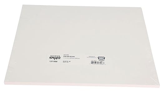 School Smart Poster Board Paper,White,12 pt Thick,for Posters,Signs,Crafts,Displays,Classroom Projects,11 x 14 Inches,25 Count (Pack of 12)