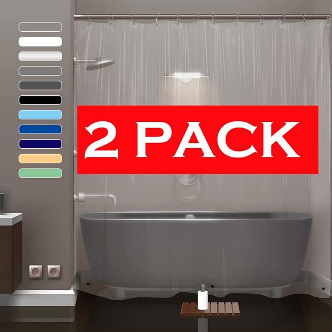 2 Pack PEVA Plastic Shower Curtain Liner Premium Light Weight 72" x 72" Clear Bathroom Shower Showroom Curtain Liner with Rustproof Metal Gromments and Weighted Magnet