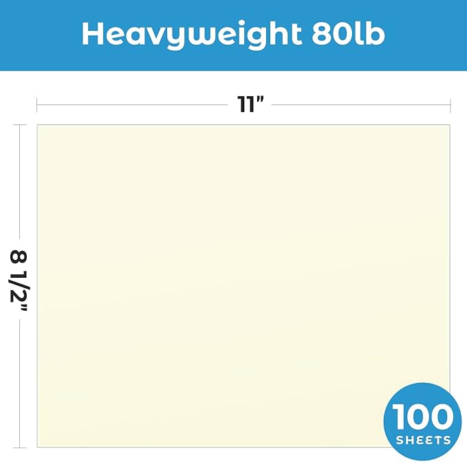 Ohuhu Cream-Colored Cardstock Paper, 100 Sheets - 8.5" x 11" Heavyweight 80 lb/216 gsm Card Stock for Crafts and DIY Card Making
