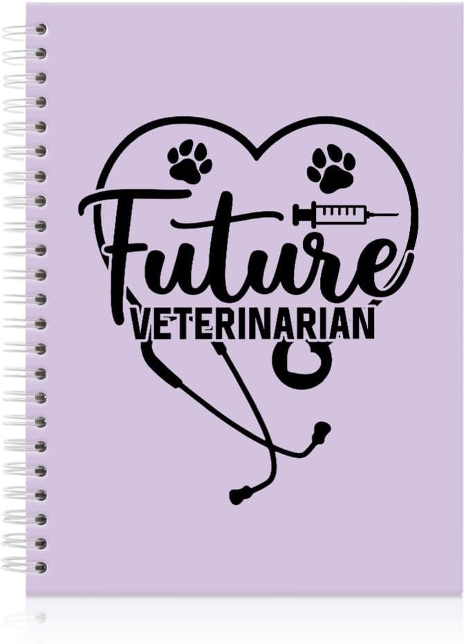 Future Veterinarian Purple Spiral Horizontal Lines Notebook, Funny Paw Silhouettes Journal Gifts for Future Veterinary Nurse Vet Assistant Animal Lover, Grad Gifts for Veterinary Tech Student