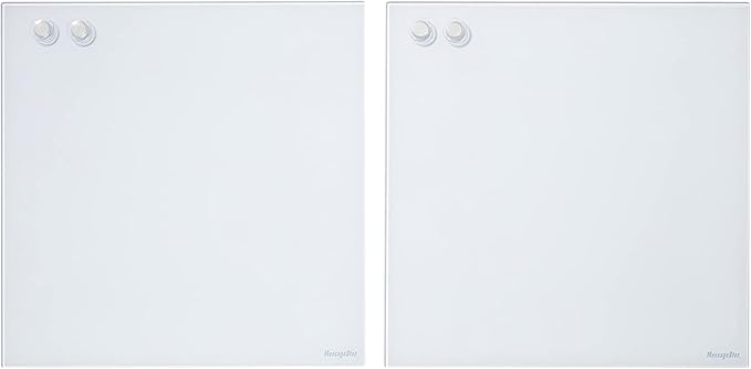 ECR4Kids MessageStor Magnetic Dry-Erase Glass Board with Magnets, 17.5in x 17.5in, Wall-Mounted Whiteboard, White, 2-Pack