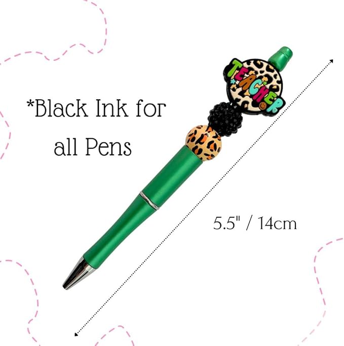 8PC Teacher Beaded Pens Ballpoint Black Pen Set Assorted Cute Stylish Colorful Writing Kit Office Supply Bulk Accessory Pack Gift Bundle Stationery Supplies for Women Teach Love Inspire Appreciation