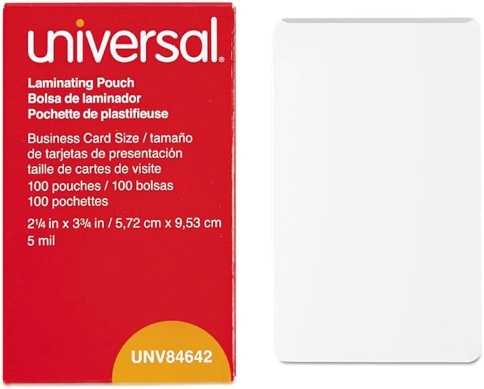 Universal UNV84642 100 per Box Clear Laminating Pouches, 2 1/4-Inch x 3 3/4-Inch - 1 Pack
