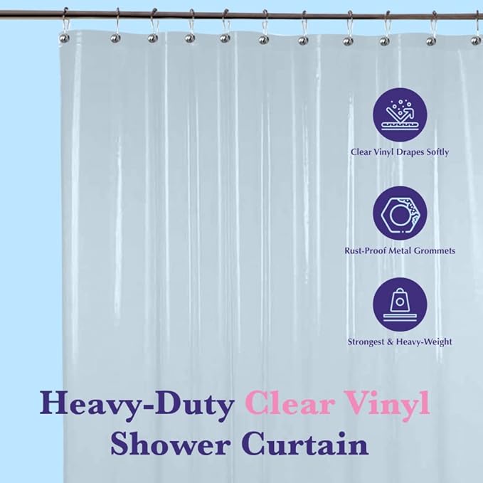 Epica Shower Curtain – Strongest Heavy-Duty Clear Vinyl 72x72 Shower Curtain Liner – Stain & Soap Scum Resistant with Rust-Proof Metal Grommets (Frosted)