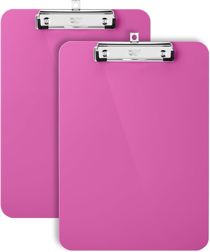 Mr. Pen- Plastic Clipboard, 12.5" x 9", 2 Pack, Hot Pink Clipboard Plastic, Low-Profile Metal Clip with Retractable Hanging Hole