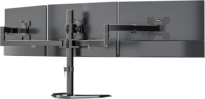 WALI Triple Monitor Stand, Free Standing Three LCD Monitor Fully Adjustable Desk Mount Fits 3 Screens up to 27 inch, 22 lbs Weight Capacity per Arm (MF003), Black