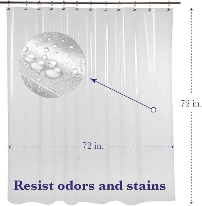 Epica Shower Curtain – Strongest Heavy-Duty Clear Vinyl 72x72 Shower Curtain Liner – Stain & Soap Scum Resistant with Rust-Proof Metal Grommets (Frosted)