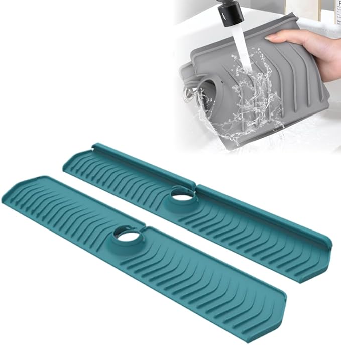 Kitchen Sink Faucet Mat, 2025 New Foldable Faucet Mat for Kitchen Sink, 30in Silicone Faucet Guard & Draining Mat Keep Countertops Dry Splash Guard (Green, 30in)