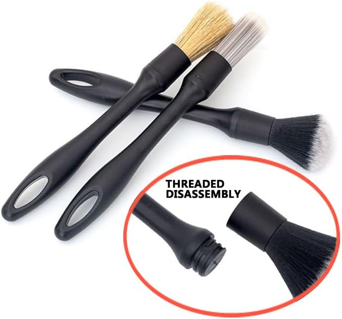 3pcs car Detailing kit-1pcs Boars Hair Car Detailing Brushes,1pcs Ultra Soft No Scratch Detailing Brush for Air Vent,Leather Seat 1pcs Detail Brushes car Detailing for Interior Exterior