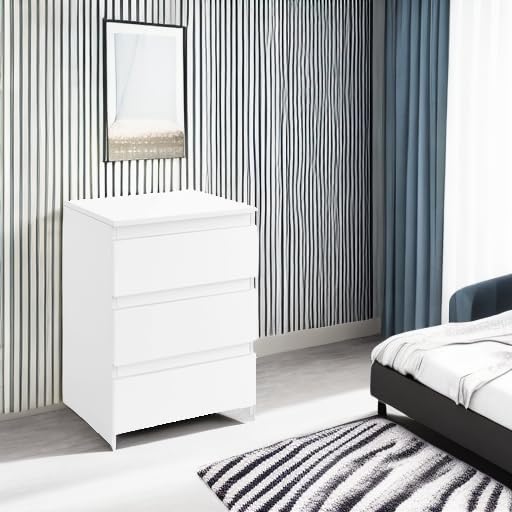 Yaheetech Nightstand with 3 Drawers, Wooden Bedside Table with Storage, Small Bedside Storage Cabinet Unit with Sturdy Base for Bedroom/Small Space, White