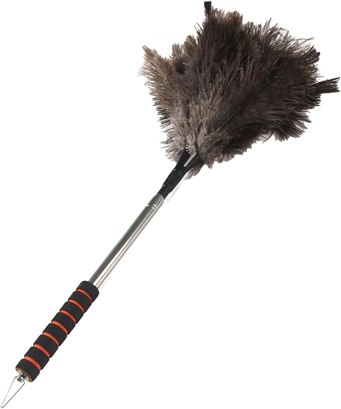 Duster with Extension Pole - 61-Inch Soft Feathers Dusting Mop, Anti-Static Washable Duster | Long Reach Cleaning Tool for Vents, Blinds, Baseboards, Fans, RV, Car, Outdoor Pet Hair Remova