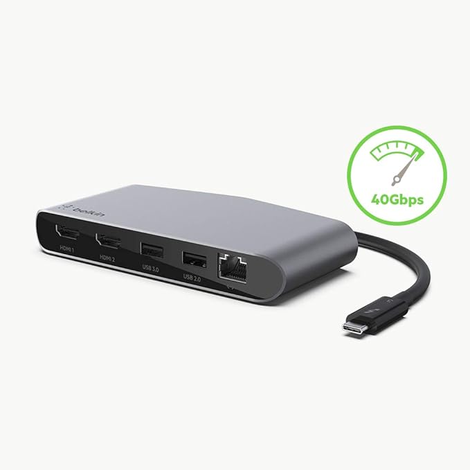 Belkin Thunderbolt 3 Dock Mini HD With Cable - Usb C Hub - Usb C Docking Station For Macos & Windows, Dual 4K @60hz, 40Gbps Transfer Speed, With Ethernet Port, BLACK