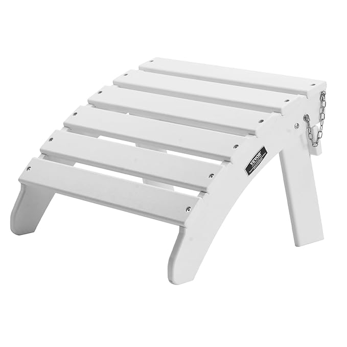 VEVOR Adirondack Ottoman, 17.7L x 19.7W x 13.8H Inch HDPE Plastic Folding Adirondack Ottoman, Weather-Resistant Foot Rest for Adirondack Chair, Widely Used for Outside Porch Pool Lawn Backyard, White