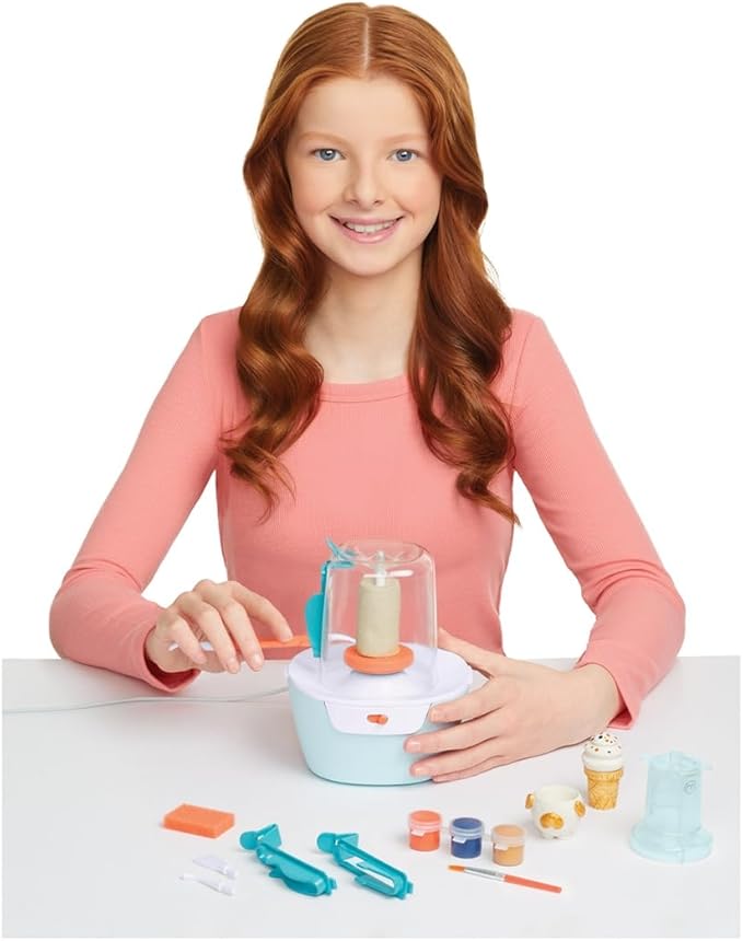 Make It Real Mini Pottery Studio - 26-Piece DIY Pottery Kit with Mess-Free Air Dry Clay - Create 10 Miniature Projects, Beginner to Master Levels - Innovative Centering Tool - Great for Kids Ages 8