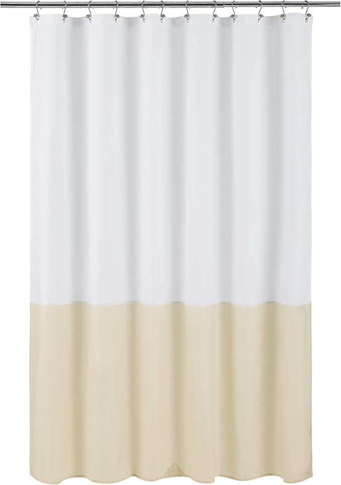 ALYVIA SPRING Waterproof Fabric Shower Curtain Liner - Soft & Light-Weight Cloth Shower Liner, 3 Bottom Magnets, Hotel Quality & Machine Washable - Standard Size 72x72, White and Cream