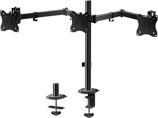 WALI Triple Monitor Mount, Heavy Duty Triple Monitors Stand up to 27 inch Screens, Adjustable 3 Monitor Desk Mount with Swivel, Tilt, Rotation, Clamp & Grommet Base Kit (M003SN), Black