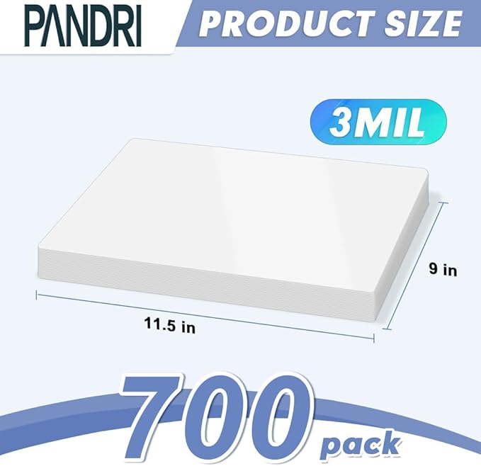 Laminating Sheets, PANDRI 700 Pack Thermal Laminator Pouches Holds 8.5 x 11 Inch, 3 Mil Clear Laminator Paper 9 x 11.5 Inch, Letter Size
