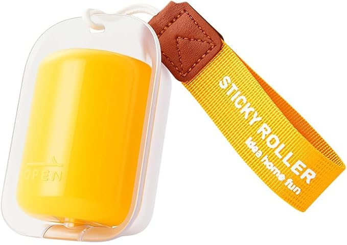 Travel Portable Lint Roller with Hand Strap, Reusable Mini Extra Sticky Pet Hair Remover for Dog Cat Fur, for Clothes Bag Dust Fuzz (Yellow)