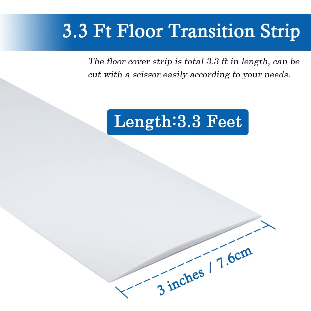 Floor Transition Strip Self Adhesive Floor Cover Strips Laminate 3" Wide Vinyl Flat Divider Transitions (7.5cm, 3.3Ft, White)
