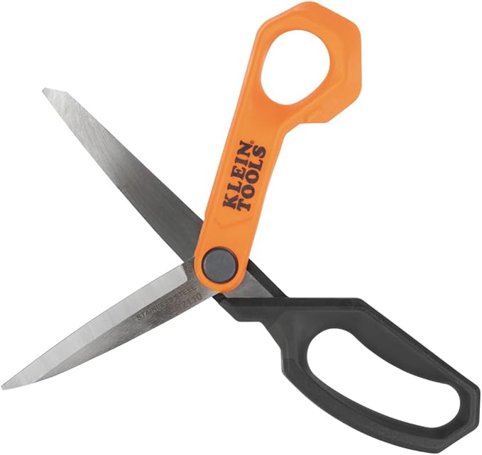 Klein Tools B2110 Heavy Duty Scissors, Multipurpose Offset Utility Shears for Cutting Cardboard, Leather, Carpet and More, Stainless Steel, 10-Inch