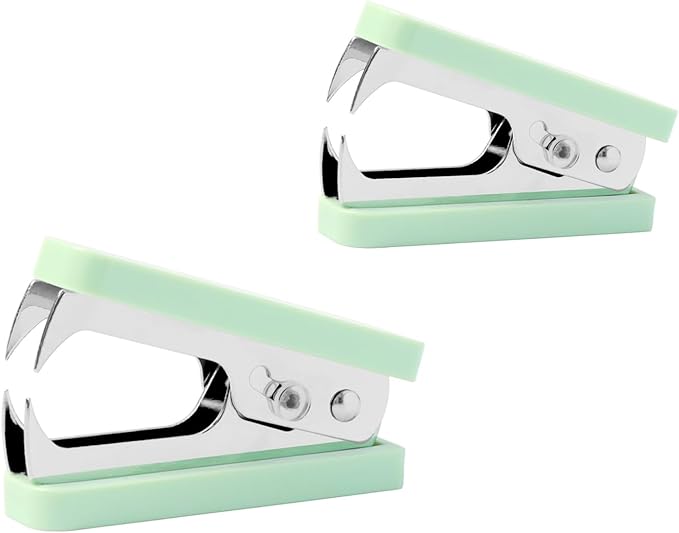 NatSumeBasics Mint Green Staple Remover 2pcs Cute Staples Puller Removal Tool with Lock Plastic Body Steel Jaws for Office School Desk Accessories (2 Green)