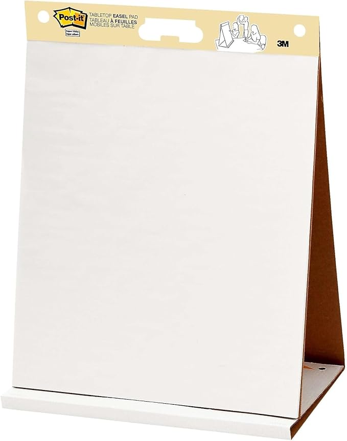 3M Post-it 563R Self Stick Tabletop Easel Unruled Pad, 20 x 23, White, 20 Sheets
