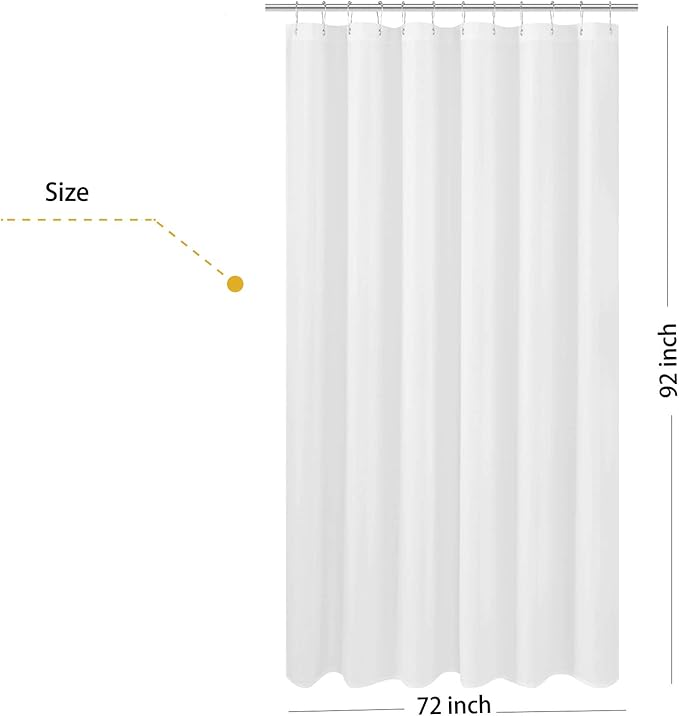 N&Y HOME Extra Long Fabric Shower Curtain or Liner 72 x 92 inch, Hotel Quality, Washable, White Bathroom Curtains with Grommets, 72x92