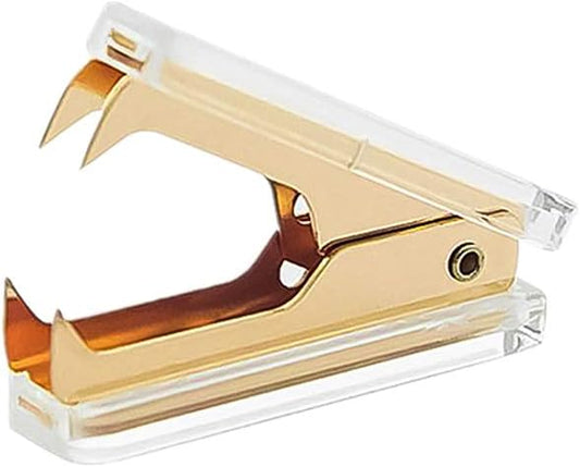 1 Pack Gold Staple Remover Clear Acrylic Golden Glitter Metal Jaws Staples Puller Removal Tool for Home Office School Supplies Desktop Accessories (1)
